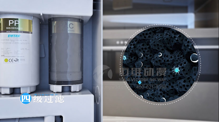 凈水器三維動畫案例展示：出水就可以直接喝的反滲透直飲水機。(圖7)